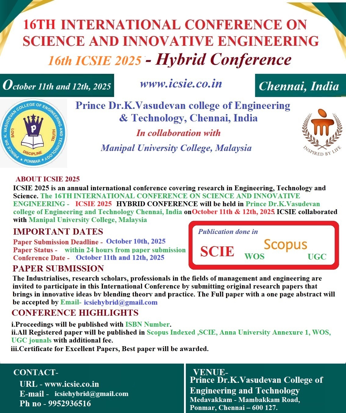 16th International Conference on Science and innovative Engineering ICSIE 2025